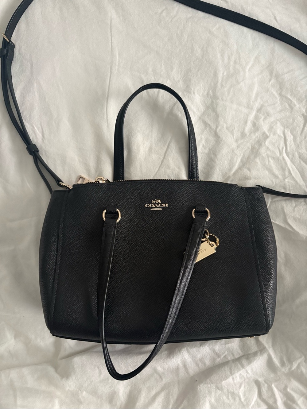 Coach Black Leather Satchel with Gold Accent Hardware Carryall